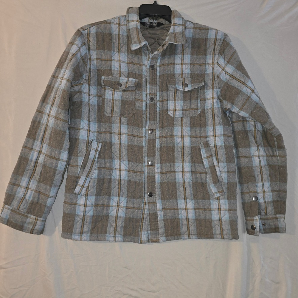 Benny Gold Quilted Flannel Shirt Jacket Large Mens Grey Blue Plaid Shacket